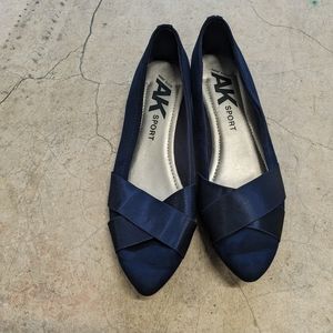 Anne Klein Women's Oalise Pointed Toe Flat in Fabric Blue Ballet Flats Slip-On